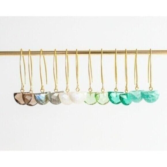 Stunning Gemstone Dangle Earrings Labradorite Earring WATERPROOF Gold Threader - Picture 9 of 14